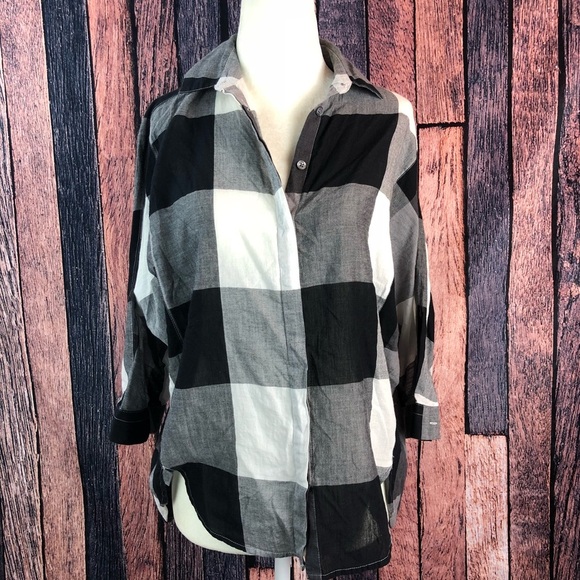 Ann Taylor LOFT Flannel Button-Down Bat Wing Blous - Picture 1 of 6